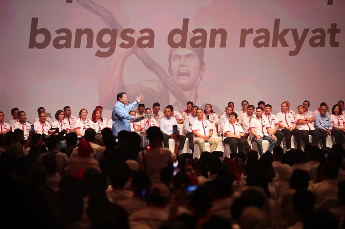 Acara deklarasi dukungan Prabowo Subianto-Gibran Rakabuming Raka oleh organisasi Pandawa Lima di Djakarta Theater, Jakarta. . (Dok. Tim Media Prabowo-Gibran)  